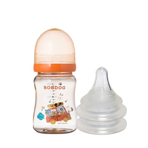 리틀밥독 PPSU 유꼭지젖병 200ml 젖꼭지 2개입, 2단계(0~3개월), 오렌지