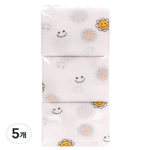 샤바스 데일리 스마일 샤워타월, 5개, 3개입, 옐로우