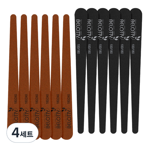 벨로티 셀프 네일케어용 프로 우드파일 12개입, 브라운 + 블랙, 4세트