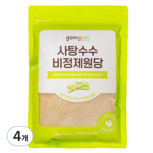 곰곰 사탕수수 비정제 원당, 1kg, 4개