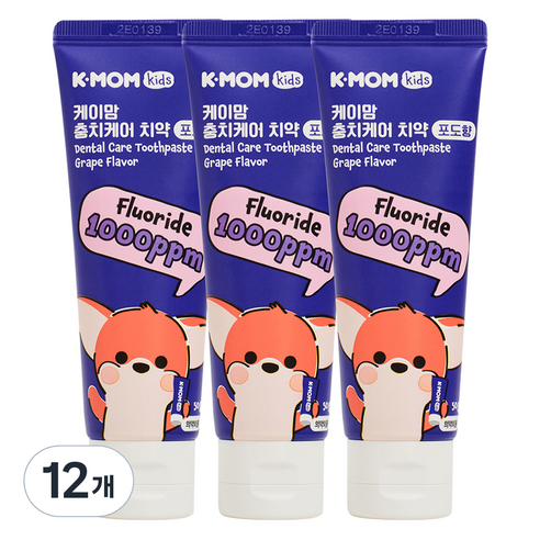 케이맘 충치케어 1000ppm 포도향 불소 치약, 50g, 12개