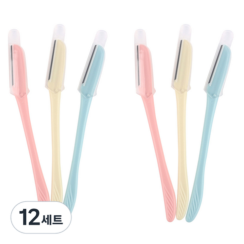 니켄 일자형눈썹칼 3p, 피치, 옐로우, 스카이블루, 12세트