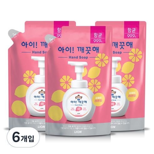 아이깨끗해 항균 거품 핸드 솝 레몬 리필, 450ml, 6개