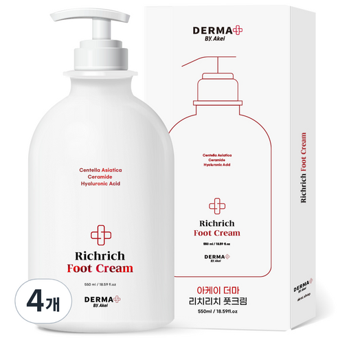 아케이 더마 리치리치 고보습 각질케어 풋크림 550ml, 4개, 1개입