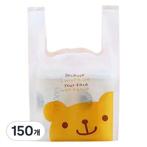 아이엔피 양날 손잡이 비닐 봉투 소 23 x 41 x 11 cm, 베어, 150개