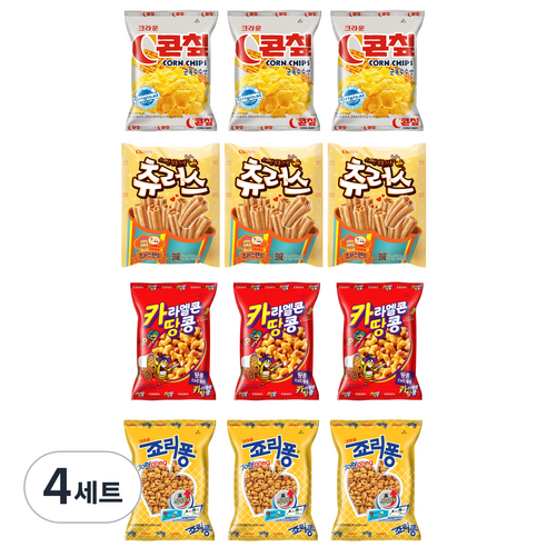 크라운 우와스낵모음 4종 x 3p 세트 672g, 4세트