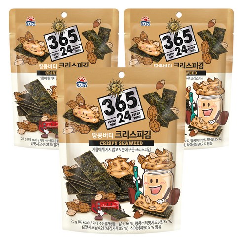 삼육오점이사 크리스피김 땅콩버터, 25g, 3개