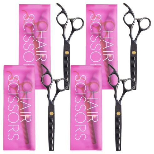 넬릭 스타일컷 엣지 미용 가위 숱형, 4개, 메탈 블랙