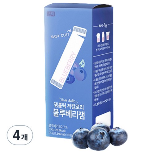 잼홀릭 저칼로리 무설탕 블루베리 스틱잼 10p, 4개, 200g