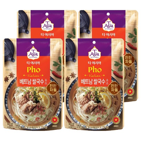티아시아키친 베트남 쌀국수 소스 진한 차돌, 90g, 4개