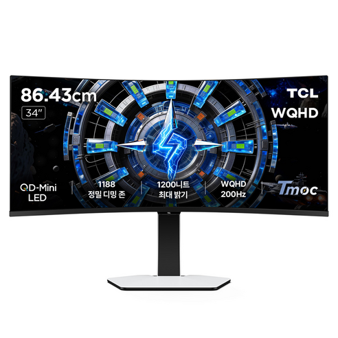 TCL WQHD 200Hz QD Mini LED HDR 1000 커브드 게이밍 모니터, 86.43cm, 34C2A