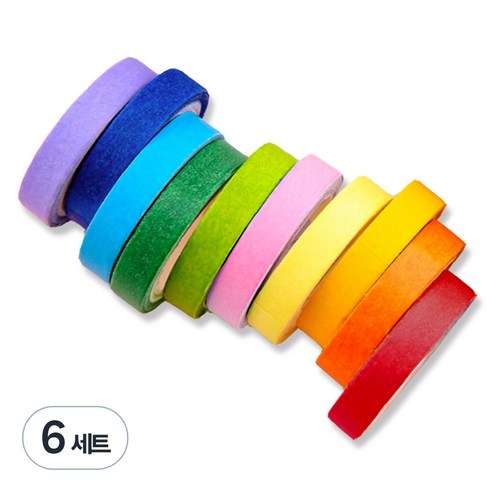 레더스 무지개 종이 마스킹 테이프 10종 세트, 혼합색상, 6세트