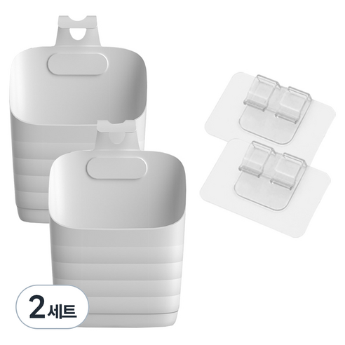 조이베리 주방 욕실 벽걸이 수납바구니 소형 2p + 접착패드 2p, 화이트, 2세트