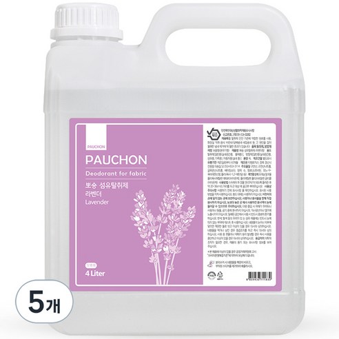 뽀숑 섬유탈취제 라벤더 리필, 4L, 5개