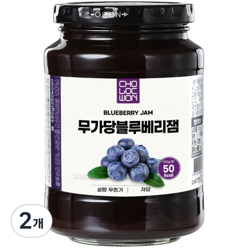 초록원 무가당 블루베리 잼, 480g, 2개