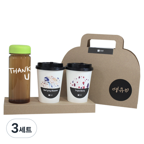 1AM 쥬뗌므 프리미엄 크라프트 THANK U 연두뚜껑 보틀 블랜딩차세트, 크라프트 패키지 + 티백세트(테이크아웃잔 2p + 얼그레이 블라썸 3p + 트리플 베리 3p) + THANK U 보틀 스티커 + 트라이탄 보틀 +  땡큐 패키지 스티커, 3세트