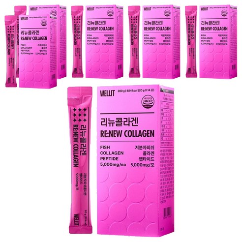 웰릿 리뉴콜라겐 저분자 피쉬콜라겐 펩타이드 14p, 280g, 6개