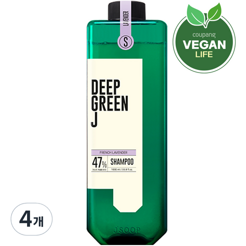 제이숲 딥그린제이 아로마 약산성 비건 샴푸 프렌치 라벤더향, 1000ml, 4개