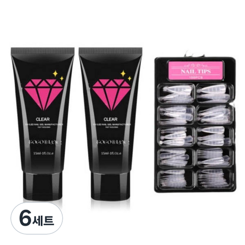 고고블랑 네일연장 폴리젤 30ml 세트, 폴리젤 화이트 2p + 연장팁 스틸레토 100p + 구성품 3종, 6세트