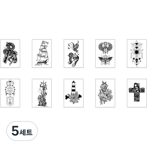 패션 팔 목 등 타투 스티커 10종 세트, J-01, 5세트