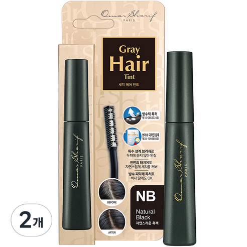 동성제약 오마샤리프 헤어 틴트 마스카라 15ml, 자연스러운 흑색, 2개