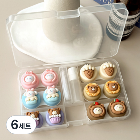 특별한상점 요일별 6개 귀여운 콘택트렌즈 케이스 흡착봉 집게 세트, F, 6세트
