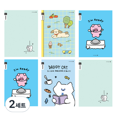 모닝글로리 채움노트 초등 3-6 알림장 좁은칸 4종 + 랜덤발송 2p 세트 A, 구석 냥, 멍멍 데이, 식사준비, 아빠 냥, 2세트