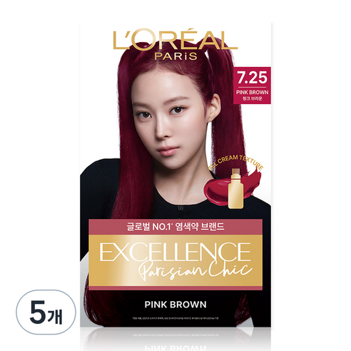 로레알파리 엑셀랑스 파리지앵 시크 염모제, 7.25 핑크 브라운, 5개