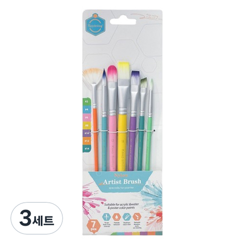 에이비엠코리아 수채화 아트 혼합붓M 7종 세트, 3세트, 2호, 4호, 6호, 8호, 10호, 12호, 14호
