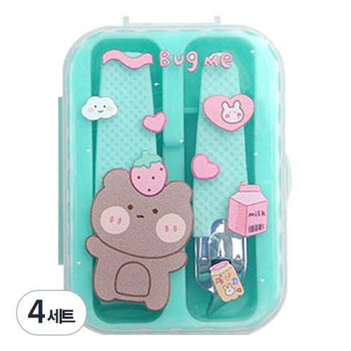 굿에스더 캐릭터 휴대용 손톱깎이 2종 + 케이스, 그린곰, 4세트