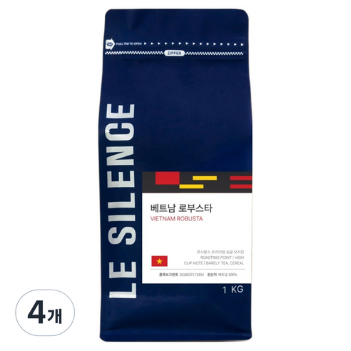 르시랑스 베트남 로부스타 G1 원두커피, 1kg, 4개, 홀빈(분쇄안함)