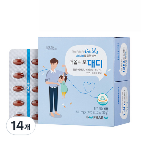 지엠팜 더폴릭포 대디 엽산 비타민 아연 셀레늄 영양제, 50정, 14개