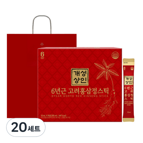개성상인 6년근 고려홍삼정 스틱 + 쇼핑백, 300ml, 20세트