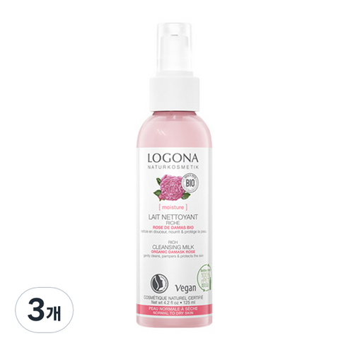 로고나 로즈 클렌징 밀크, 125ml, 3개