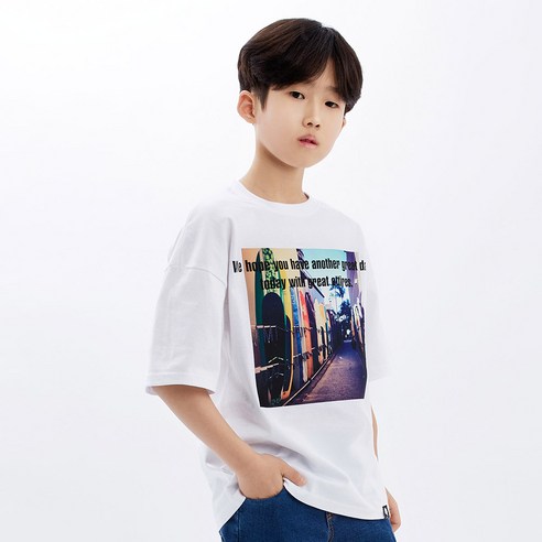 고스트리퍼블릭 아동용 컬러풀 서핑 오버핏 반팔 티셔츠 JT-J3157, 화이트