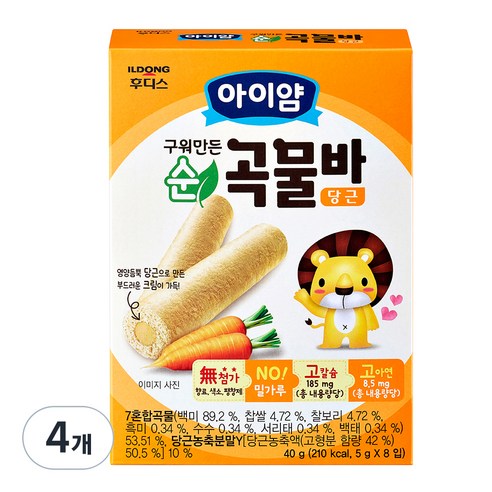 일동후디스 아이얌 순곡물바 당근, 40g, 4개