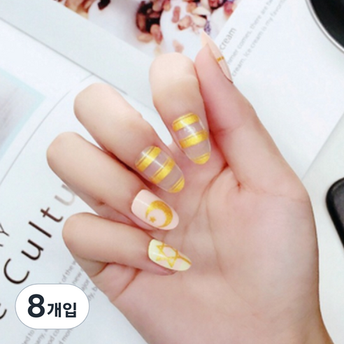 문더라인 네일스티커 Q925, 혼합 색상, 8개