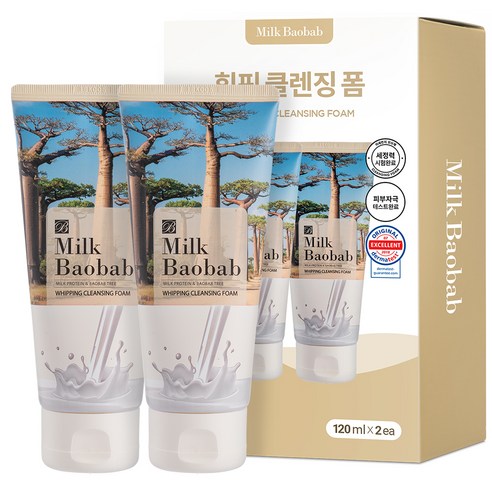 밀크바오밥 휘핑 클렌징 폼, 120ml, 2개