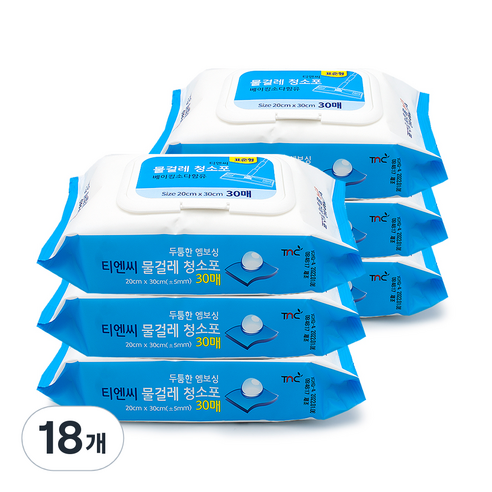 티엔씨 물걸레 청소포 표준형 30매 200 x 300 mm, 18개