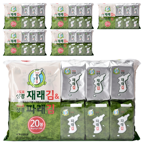 성경식품 지도표 재래식 성경식탁김 4g x 10p + 파래김 4g x 10p, 80g, 6개