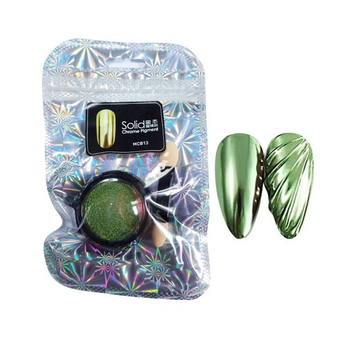 메탈 광채 미러 네일 파우더, 옐로우그린, 1개
