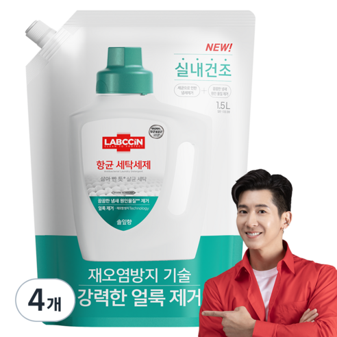 랩신 항균 세탁세제 솔잎향 리필, 1.5L, 4개