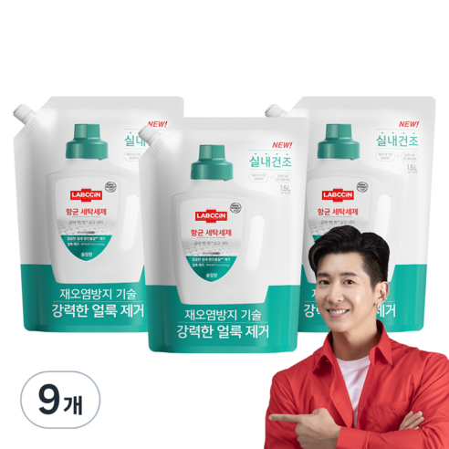 랩신 항균 솔잎향 세탁세제 리필, 1.5L, 9개