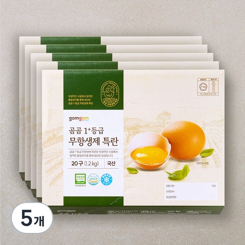 곰곰 1+등급 무항생제 특란, 20구, 5개