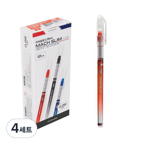 모닝글로리 1000 마하슬림 젤잉크펜 0.28mm 12p, 적, 4세트