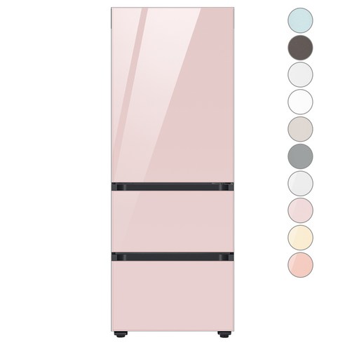 [색상선택형] 삼성전자 비스포크 김치플러스 3도어 키친핏 냉장고 313L 방문설치, 글램 핑크