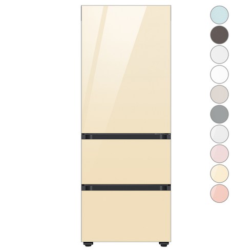 [색상선택형] 삼성전자 비스포크 김치플러스 3도어 키친핏 냉장고 313L 방문설치, 글램바닐라+글램바닐라, RQ33C74B1AP