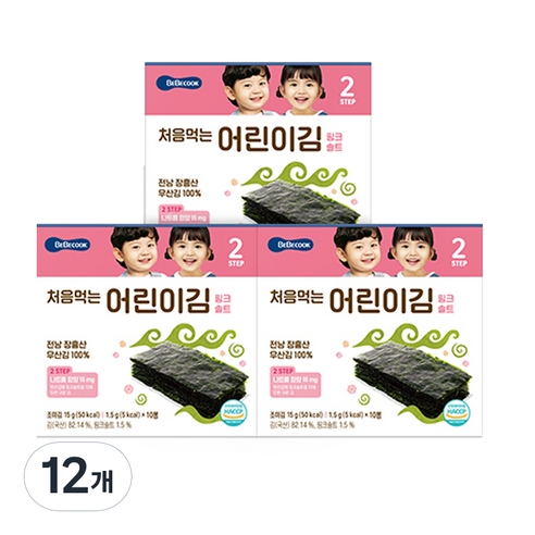베베쿡 처음 먹는 어린이 김 15g, 핑크솔트, 12개
