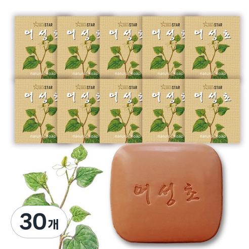 골드스타 야생 어성초 비누 꽃향 + 비누거품망 랜덤발송, 100g, 30개