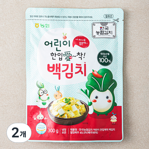한국농협김치 어린이 한입애착 백김치, 300g, 2개